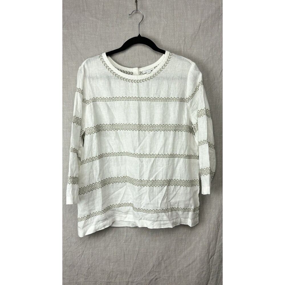 J Jill Shirt Womens Medium Stitches White Love Linen Casual Popover